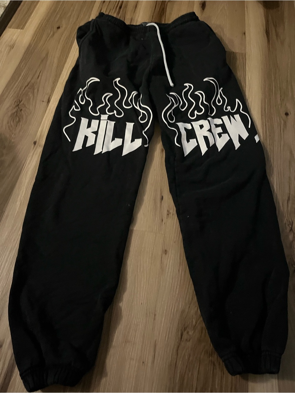 Kill Crew Heavyweight Lux Sweatpants Unisex Medium Black White Flames Gym Adult